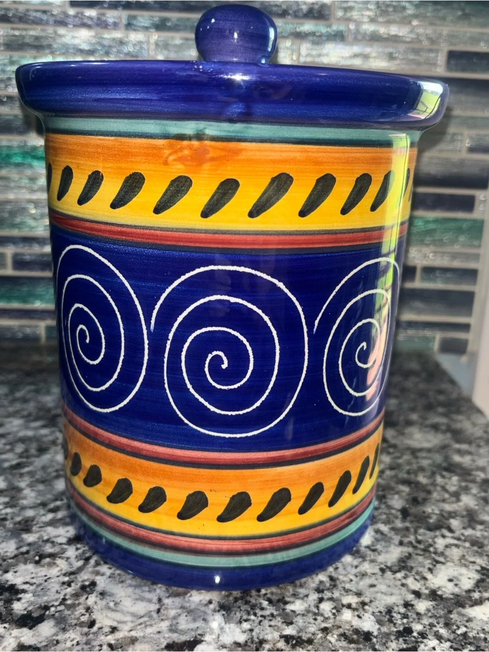 Rare Pier 1 Y2K retired Italian Swirl Terracotta Cannister with lid